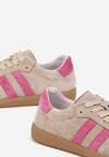 Beżowo-Różowe Sneakersy na Płaskiej Podeszwie ze Skórzaną Wkładką i Geometrycznym Wzorem Nelirria