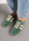 Zielone Sneakersy na Płaskiej Podeszwie ze Skórzaną Wkładką i Geometrycznym Wzorem Nelirria