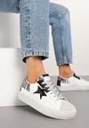Biało-Szare Sneakersy na Grubej Podeszwie Zdobione Brokatem Felthara