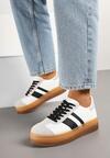 Biało-Czarne Płaskie Sneakersy Ozdobione Paskami Norili