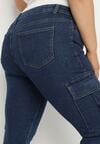 Granatowe Jeansy Cargo Regular Waist o Prostym Kroju Belvila