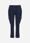Granatowe Jeansy Cargo Regular Waist o Prostym Kroju Belvila