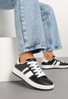 Czarne Sneakersy na Płaskiej Podeszwie Ozdobione Paskami Ravesi