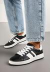 Czarne Sneakersy na Płaskiej Podeszwie Ozdobione Paskami Ravesi