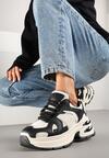 Czarno-Beżowe Sneakersy na Grubej Tłoczonej Podeszwie z Geometrycznym Motywem Soloria