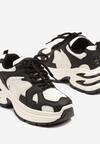 Czarno-Beżowe Sneakersy na Grubej Tłoczonej Podeszwie z Geometrycznym Motywem Soloria
