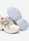 Jasnobeżowe Sneakersy na Grubej Tłoczonej Podeszwie z Geometrycznym Motywem Soloria