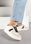 Beżowo-Czarne Sznurowane Sneakersy na Grubej Podeszwie z Geometrycznym Motywem Melmi