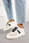 Beżowo-Czarne Sznurowane Sneakersy na Grubej Podeszwie z Geometrycznym Motywem Melmi