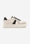Beżowo-Czarne Sznurowane Sneakersy na Grubej Podeszwie z Geometrycznym Motywem Melmi