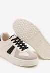 Beżowo-Czarne Sznurowane Sneakersy na Grubej Podeszwie z Geometrycznym Motywem Melmi