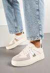 Beżowo-Złote Sznurowane Sneakersy na Grubej Podeszwie z Geometrycznym Motywem Melmi
