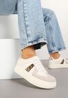 Beżowe Sznurowane Sneakersy na Grubej Podeszwie z Geometrycznym Motywem w Panterkę Melmi