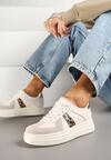 Beżowe Sznurowane Sneakersy na Grubej Podeszwie z Geometrycznym Motywem w Panterkę Melmi