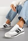 Biało-Czarne Sneakersy Tenisówki z Ozdobnymi Paskami Flormi