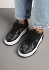 Czarne Sneakersy na Grubej Podeszwie Zdobione Brokatem Deorianis