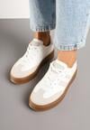 Beżowo-Białe Sneakersy w Stylu Tenisówek z Geometrycznym Wzorem Avelresil
