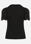 Czarny Bawełniany T-shirt z Ażurowymi Rękawami Nalanis