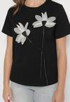 Czarny T-shirt z Bawełny Ozdobiony Kwiatami Marionis