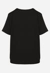Czarny T-shirt z Bawełny Ozdobiony Kwiatami Marionis