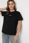 Czarny T-shirt z Bawełny Ozdobiony Napisem Marivorra