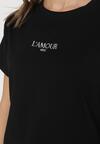 Czarny T-shirt z Bawełny Ozdobiony Napisem Marivorra