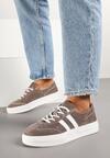 Brązowe Skórzane Sneakersy Typu Klasyczne Tenisówki na Grubej Podeszwie Eleavine
