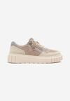 Beżowo-Niebieskie Skórzane Sneakersy w Streetwearowym Stylu Zdobione Suwakiem Elearessa
