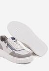 Biało-Szare Skórzane Sneakersy w Streetwearowym Stylu Zdobione Suwakiem Elearessa