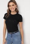 Czarny Bawełniany T-shirt z Metalicznym Napisem Xalaviel