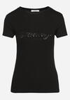 Czarny Bawełniany T-shirt z Metalicznym Napisem Xalaviel