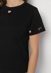 Czarny T-shirt z Bawełny z Motywem Serc Isvivis