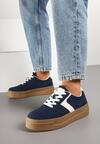 Granatowe Sneakersy Typu Klasyczne Tenisówki na Grubej Podeszwie Hanistra