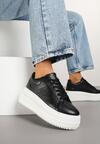 Czarne Sneakersy na Grubej Podeszwie z Perforacją Eleadrelle