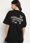 Czarny T-shirt Oversize z Bawełny z Nadrukiem z Motylem Nonatira