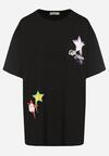 Czarny T-shirt z Bawełną Ozdobiony Gwiazdami Karretia