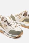 Beżowo-Zielone Sneakersy na Grubej Podeszwie z Metalicznymi Wstawkami Gonnith