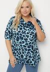 Niebieska Bluzka Koszulowa z Kołnierzykiem i Kieszonką w Panterkę Velivia