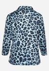 Niebieska Bluzka Koszulowa z Kołnierzykiem i Kieszonką w Panterkę Velivia