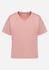 Różowy T-shirt z Trójkątnym Dekoltem Foniriela