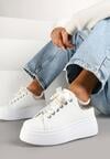 Biało-Złote Sneakersy na Grubej Podeszwie Zdobione Cyrkoniami Afinua