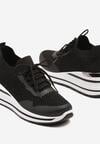 Czarne Sneakersy na Koturnie z Cyrkoniami z Metalicznym Zdobieniem Bariena