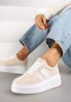 Beżowe Sneakersy Kultowe Tenisówki na Platformie z Koturnem Elisara