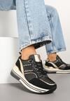 Czarne Sneakersy na Grubej Podeszwie z Cyrkoniami i Metalicznymi Ozdobami Tawiela