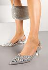Srebrne Eleganckie Ażurowe Sandały na Obcasie Typu Kaczuszka z Cyrkoniami Lilabis