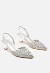 Srebrne Eleganckie Ażurowe Sandały na Obcasie Typu Kaczuszka z Cyrkoniami Lilabis