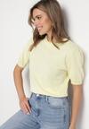 Żółta Bluzka Sweterkowa z Lekko Bufiastymi Rękawami z Wiskozą Adeva