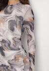 Szara Dopasowana Sukienka z Siateczki z Błyszczącym Wzorem Tie-Dye Ninelwena