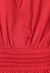 Czerwona Rozkloszowana Sukienka z Wiskozą o Kopertowym Kroju Selwenna