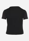 Czarny T-shirt z Bawełny Ozdobiona Perełkami i Odpinanym Łańcuszkiem Olinelis